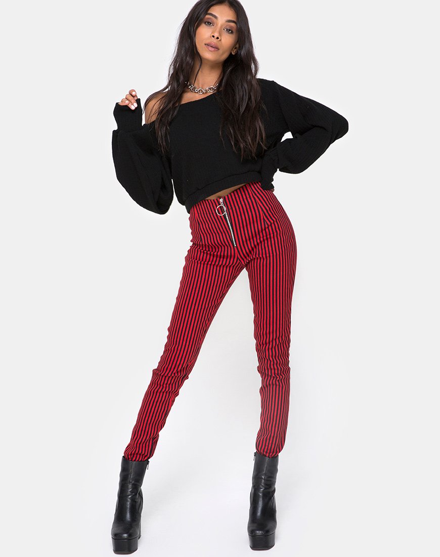 Pantaloni Jolim in mini-striscia rossa e nera