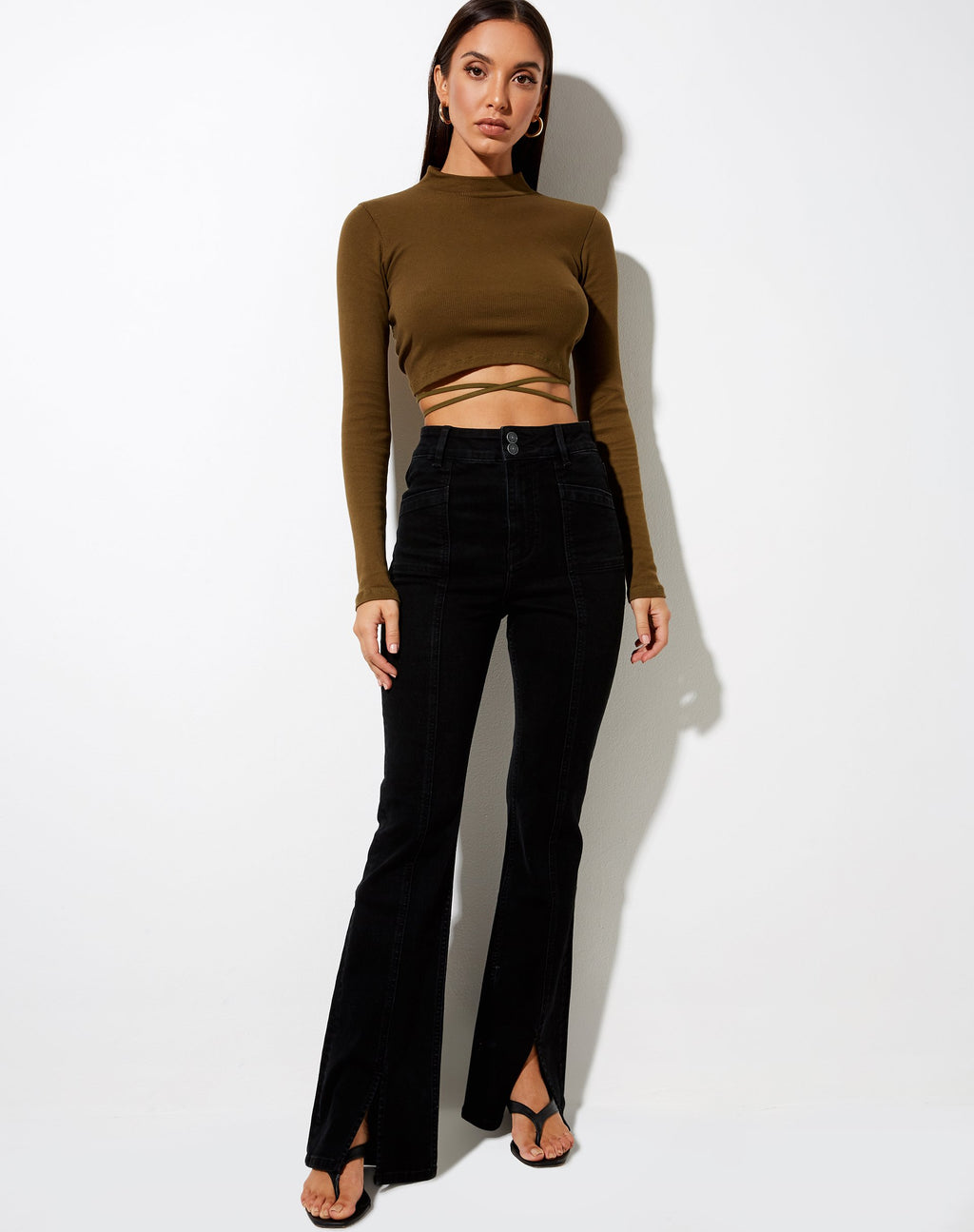 Crop Top Jorja in oliva militare a coste