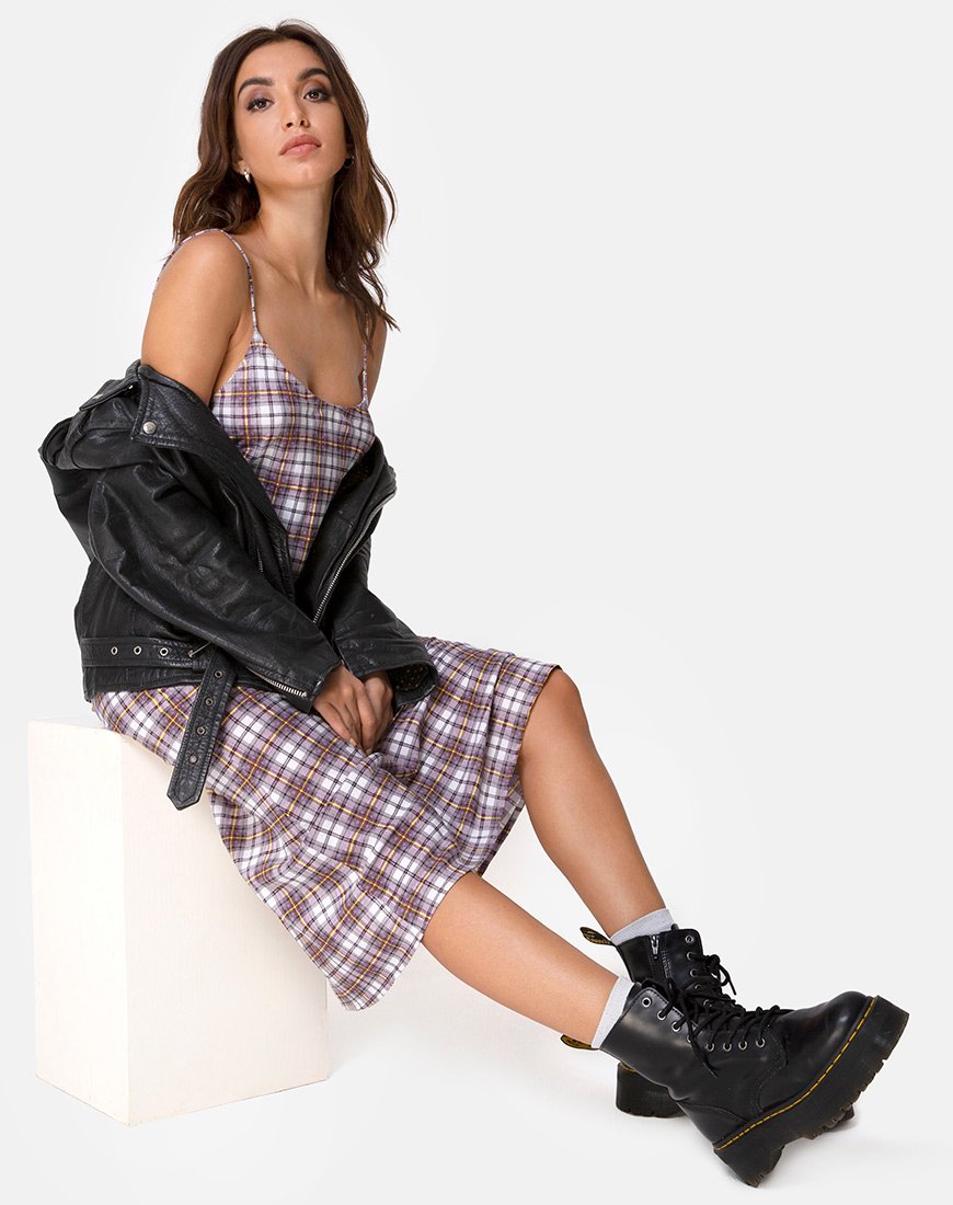 Maxi abito Julia in Grunge Check viola