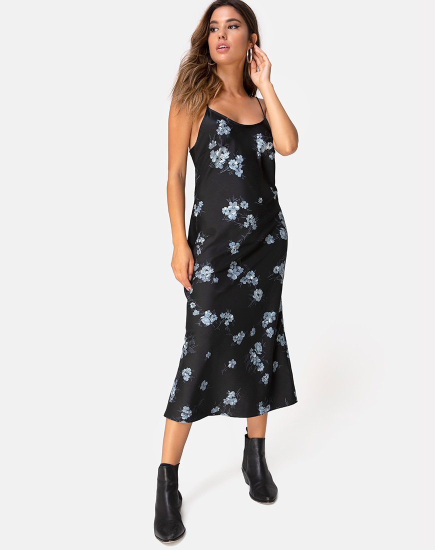 Immagine di Julia Maxi Abito in Mono Fiore Raso Nero
