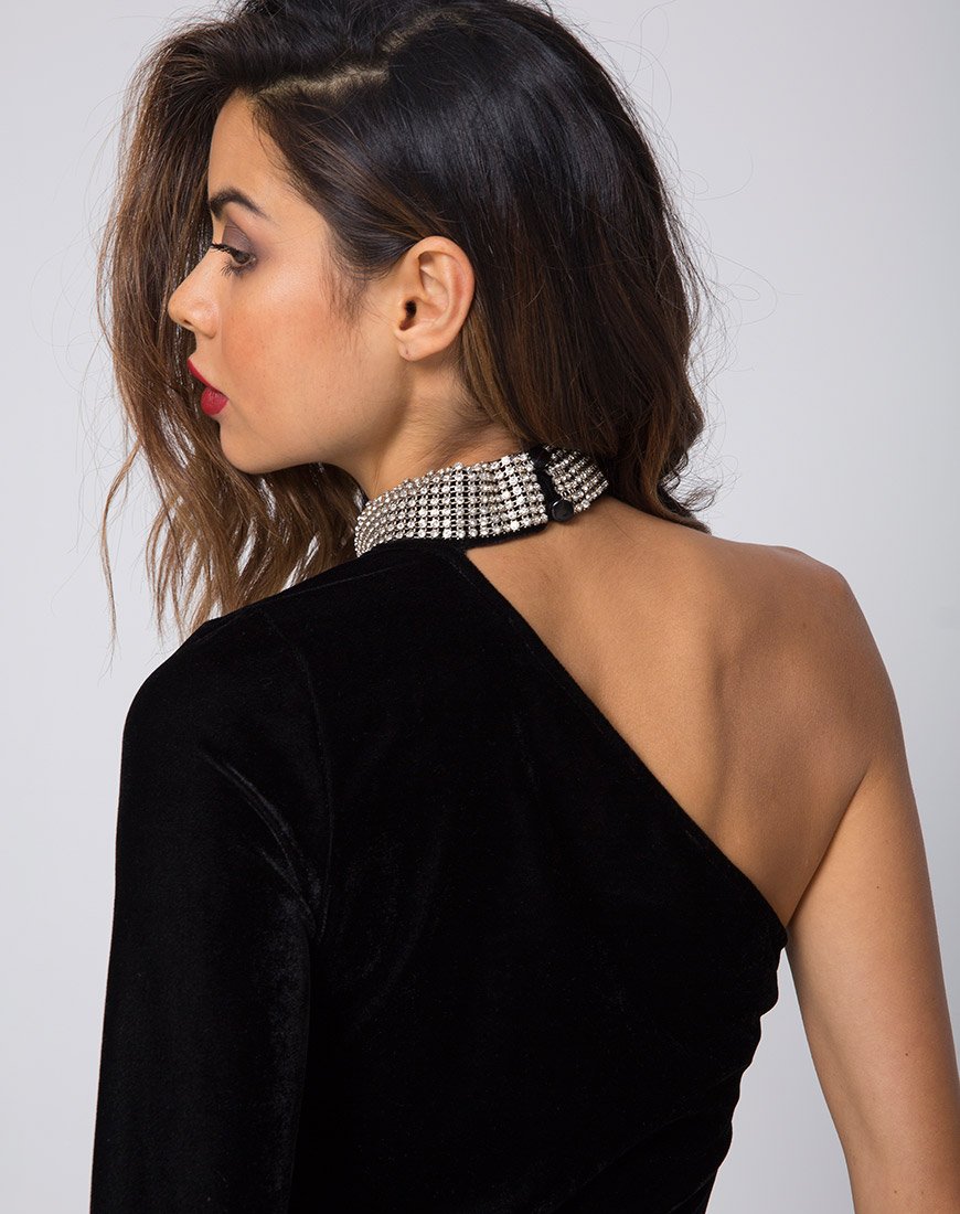 Kaido - Vestito monospalla in velluto diamante nero
