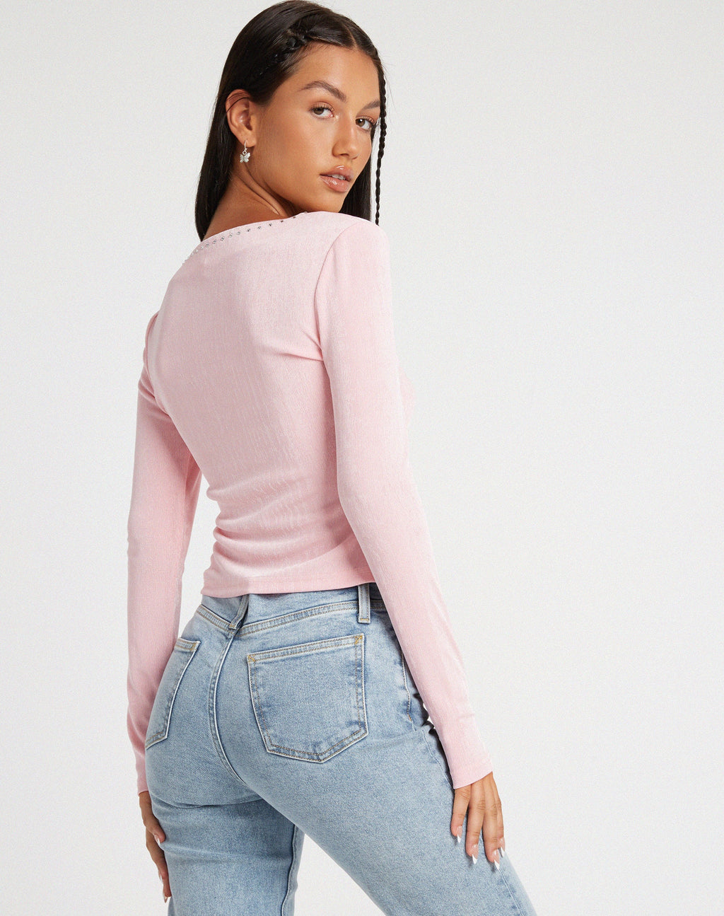 Kaigra Cardi in rosa baby con borchie d'argento e prefisso a caldo