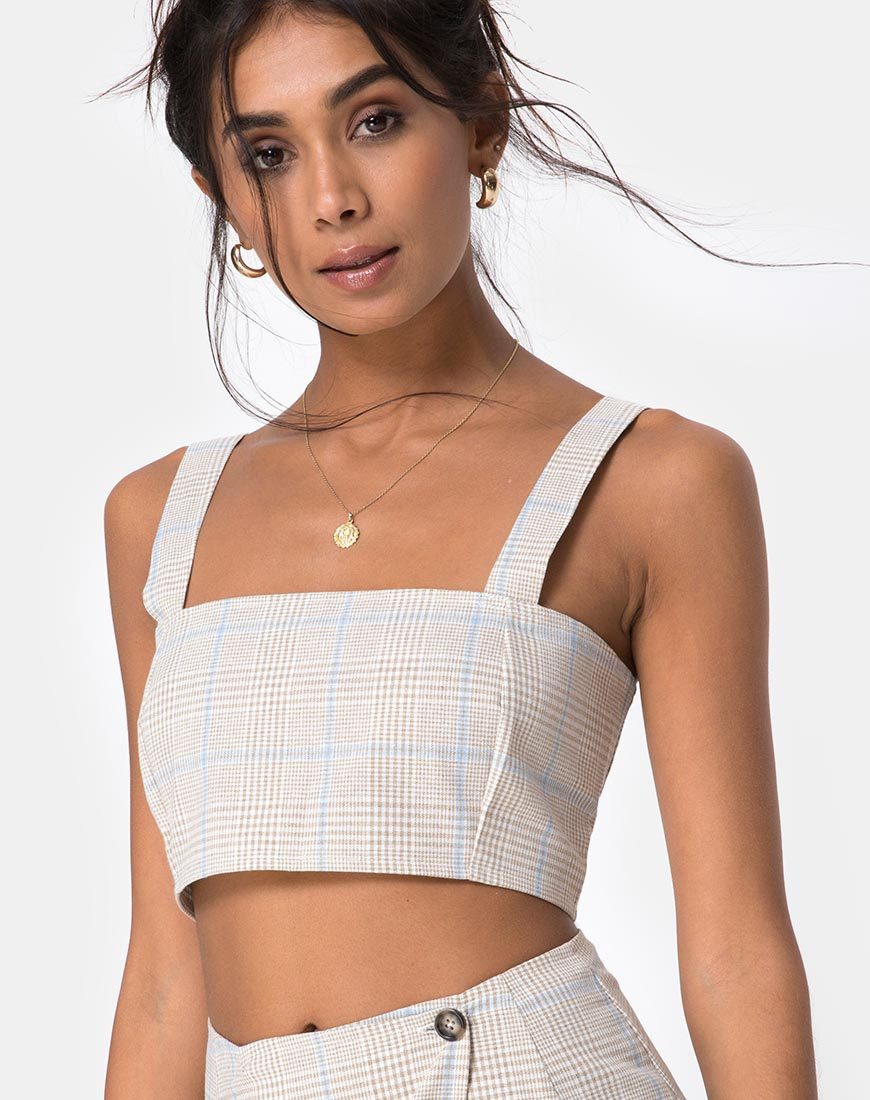 Kaira Crop Top in Plaid tonale Almond