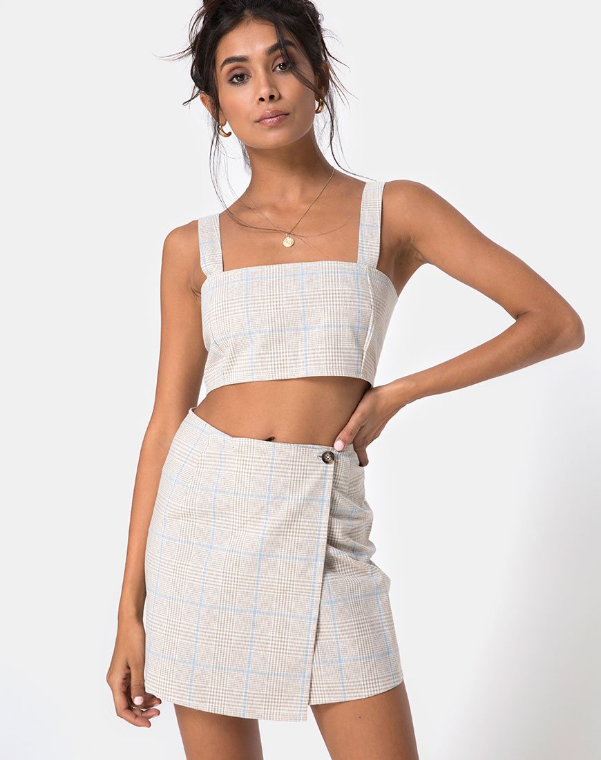 Immagine di Gonna a portafoglio in Plaid tonale Almond