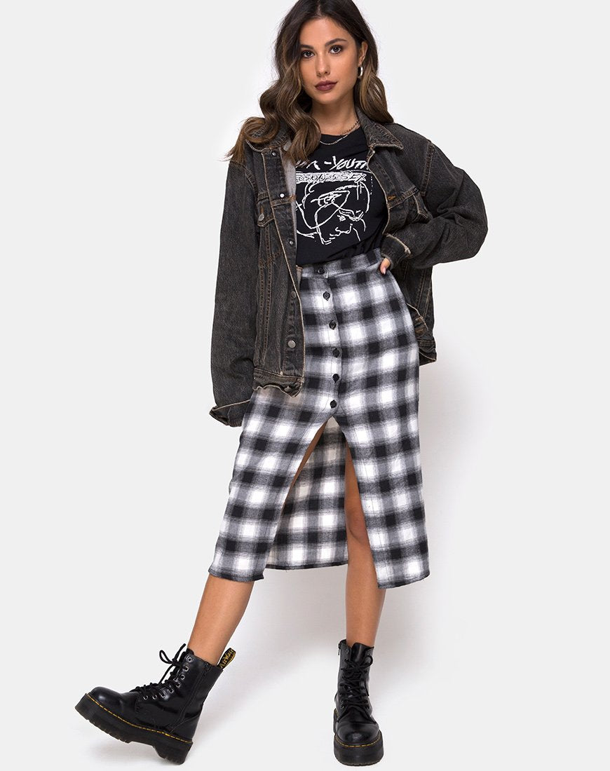 Immagine di Kaisa Gonna Midi in Plaid Bianco e Nero