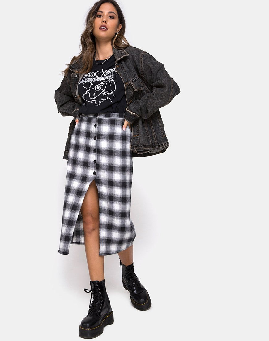 Immagine di Kaisa Gonna Midi in Plaid Bianco e Nero