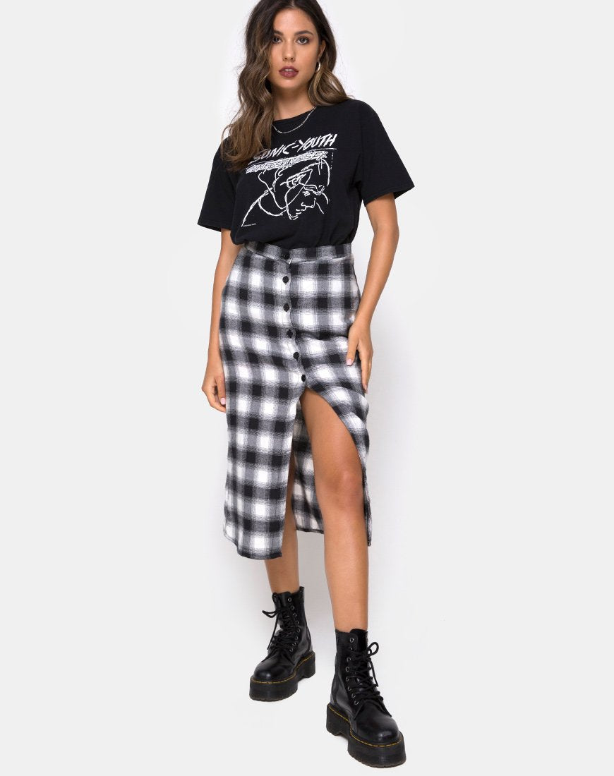 Immagine di Kaisa Gonna Midi in Plaid Bianco e Nero
