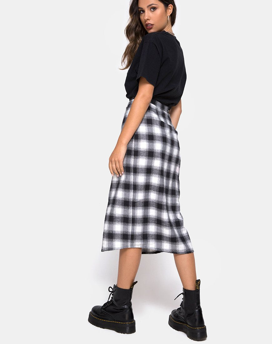 Immagine di Kaisa Gonna Midi in Plaid Bianco e Nero