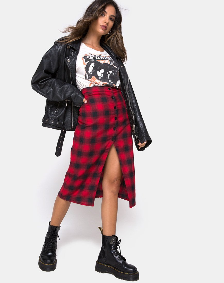 Immagine di Kaisa Midi Skirt in Plaid Rosso e Nero