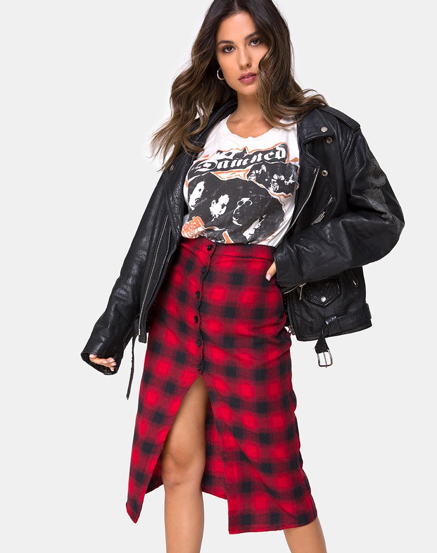 Immagine di Kaisa Midi Skirt in Plaid Rosso e Nero