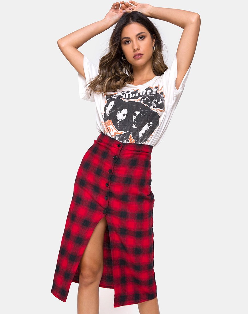 Immagine di Kaisa Midi Skirt in Plaid Rosso e Nero