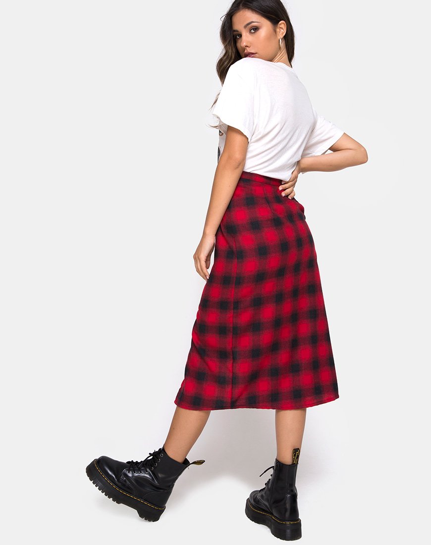 Immagine di Kaisa Midi Skirt in Plaid Rosso e Nero