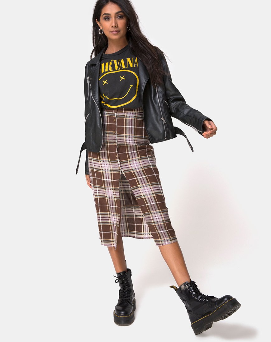 Gonna Kaisa in tartan marrone