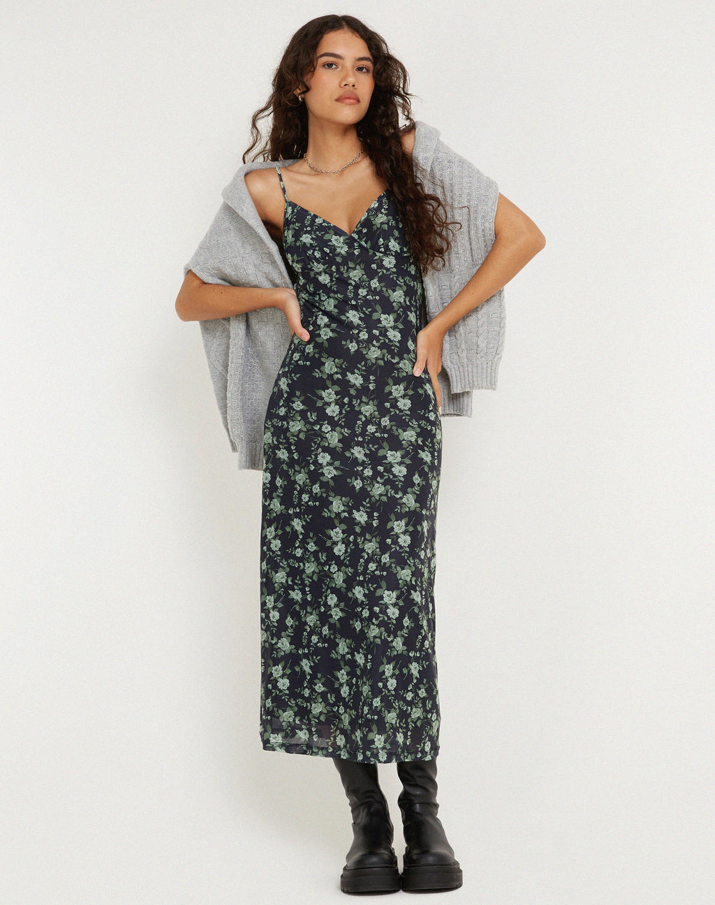 Kalana - Vestito midi in verde floreale