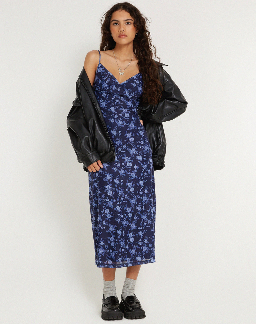 Kalana - Vestito midi stampato in stile floreale navy