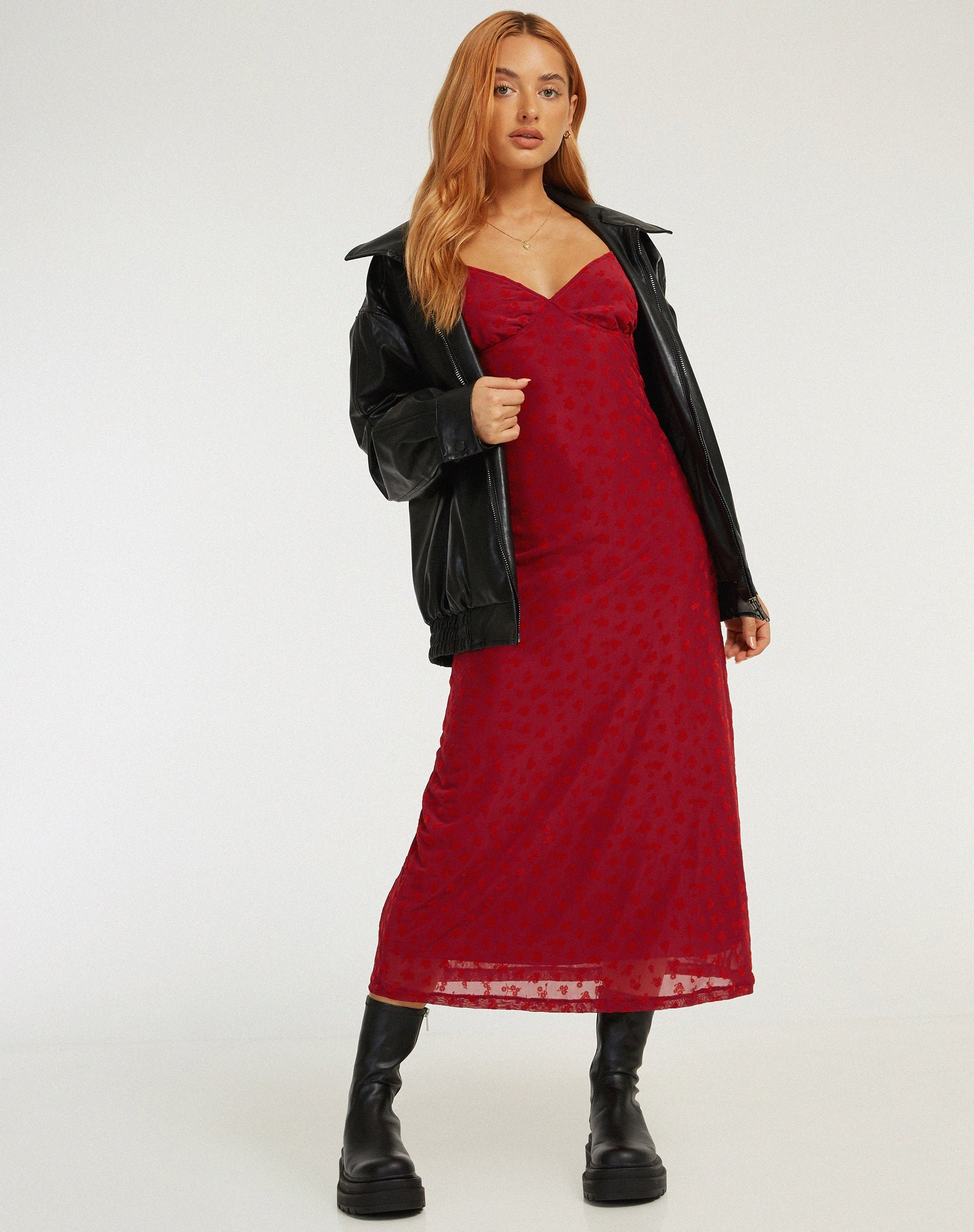 immagine di Kalana Maxi Dress in maglia rossa flock