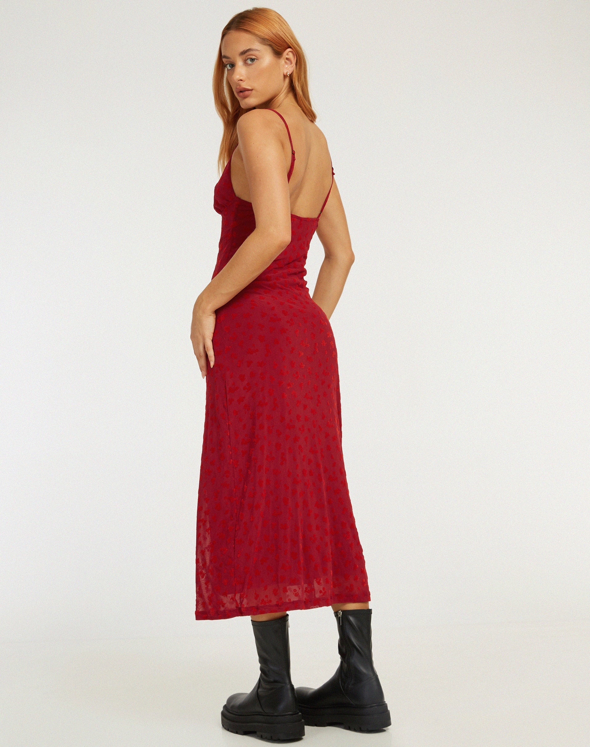 immagine di Kalana Maxi Dress in maglia rossa flock