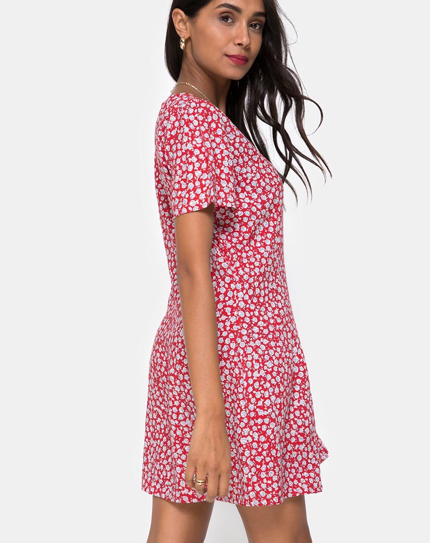 Abito Kalea in rosso rosa ditsy e argento