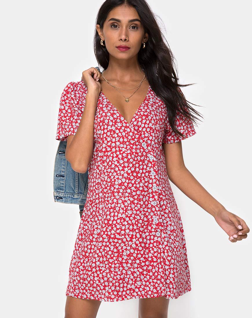 Abito Kalea in rosso rosa ditsy e argento