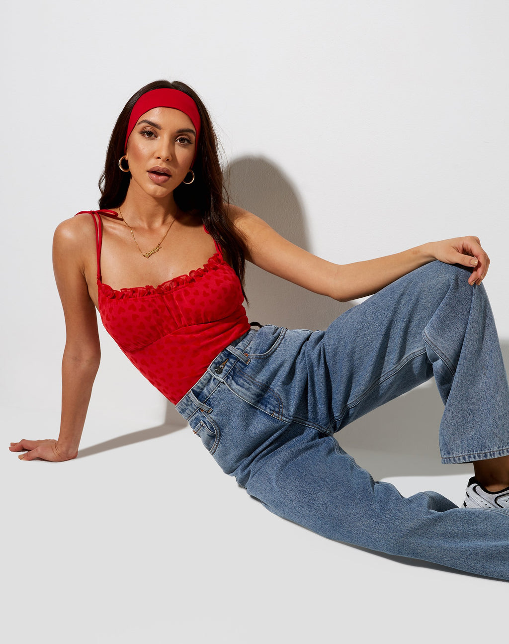 Kalos Cami Top in maglia rossa Cuore rosso flock