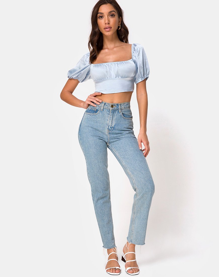 Immagine di Kalua Crop Top in raso blu polvere