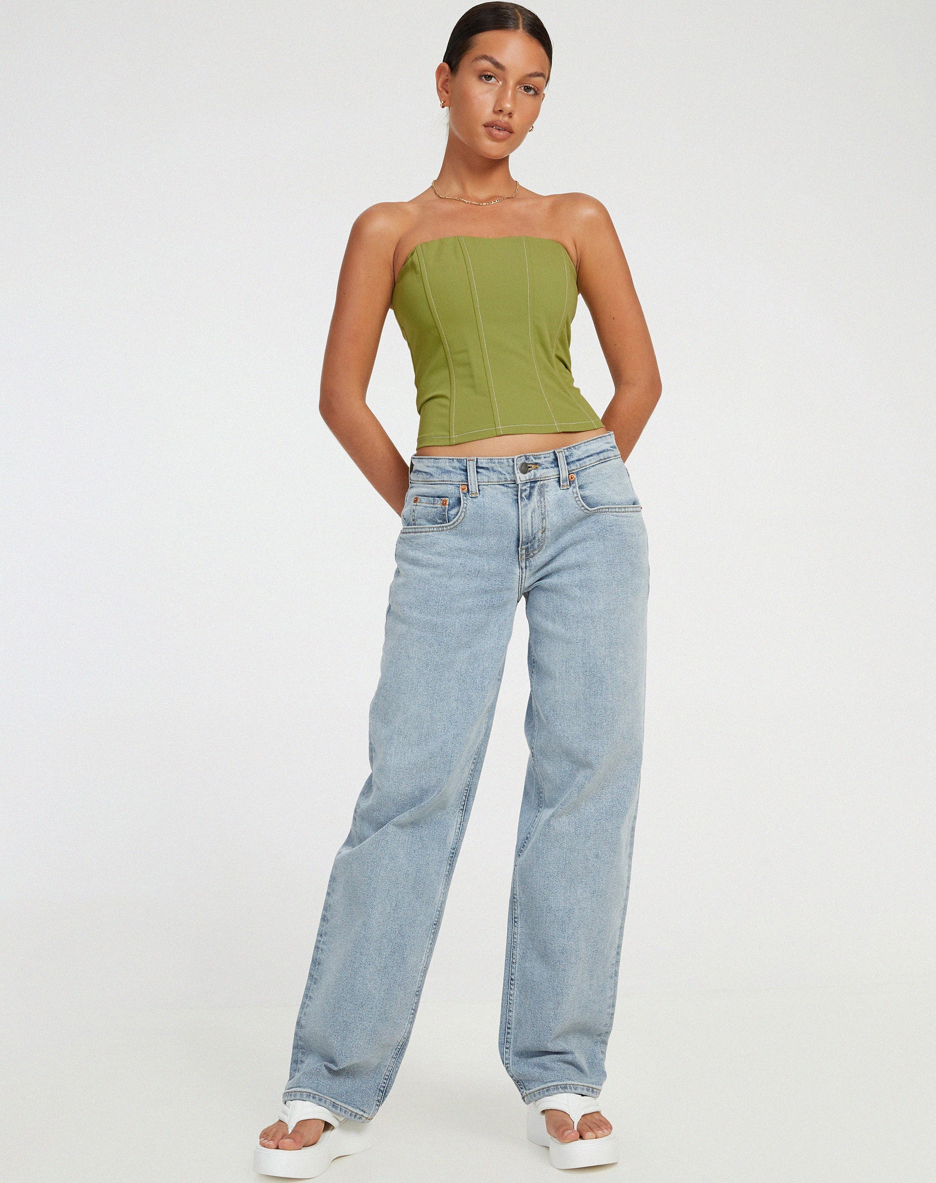 immagine di Kansa Corset Top in verde pera con punto bianco