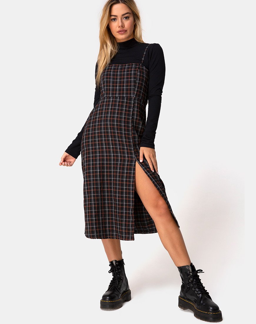 Immagine di Kaoya Vestito midi a quadri nero e arancione