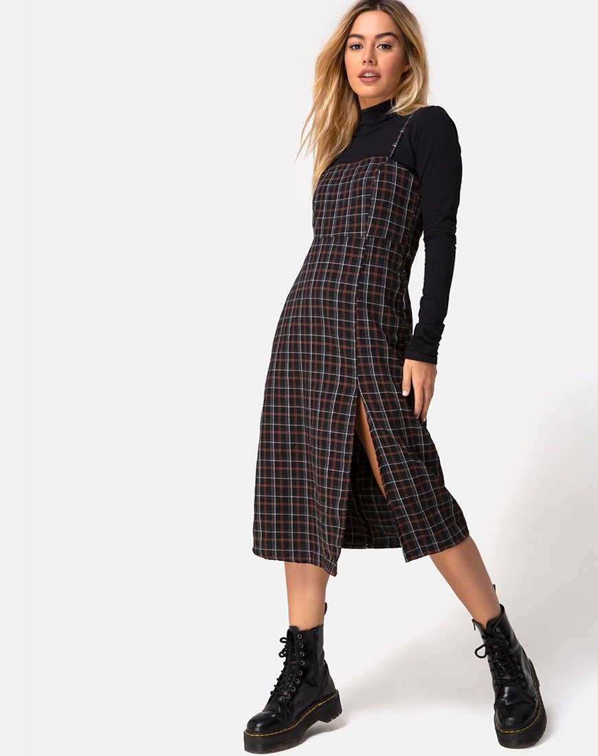 Kaoya - Vestito midi a quadri nero e arancione