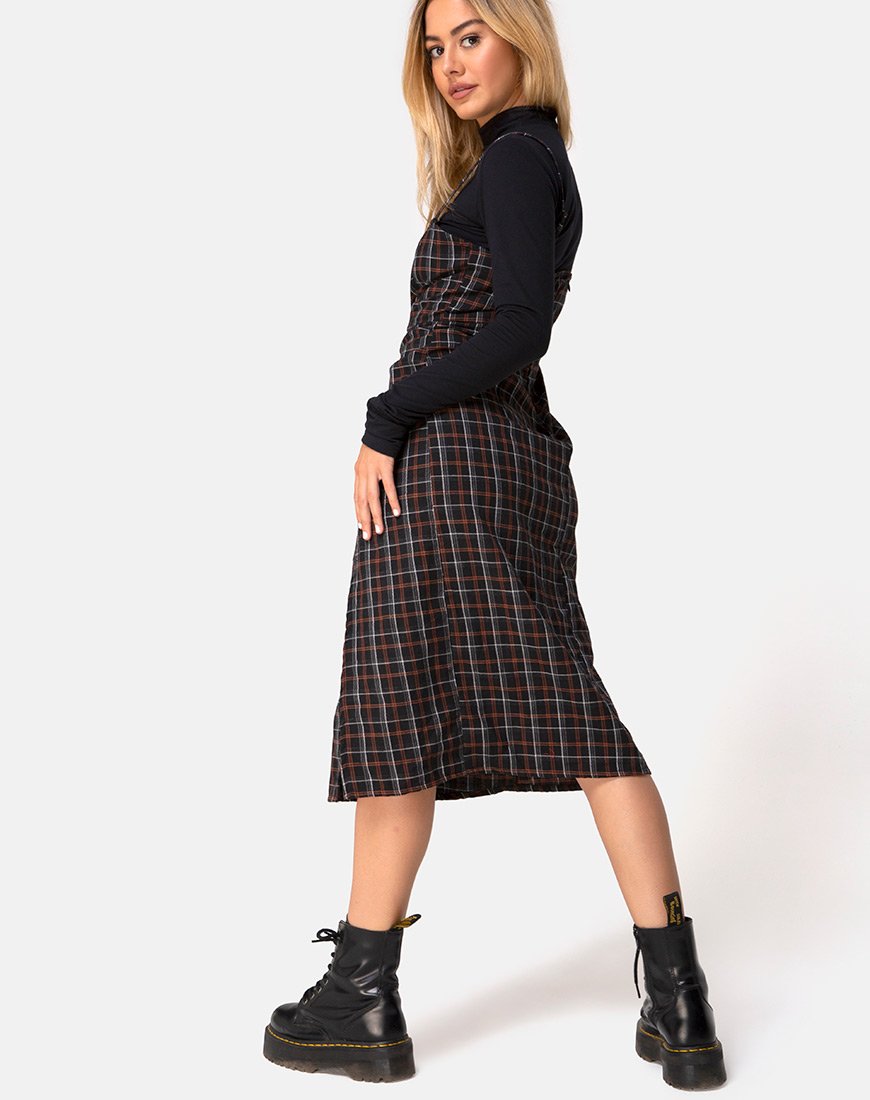 Kaoya - Vestito midi a quadri nero e arancione