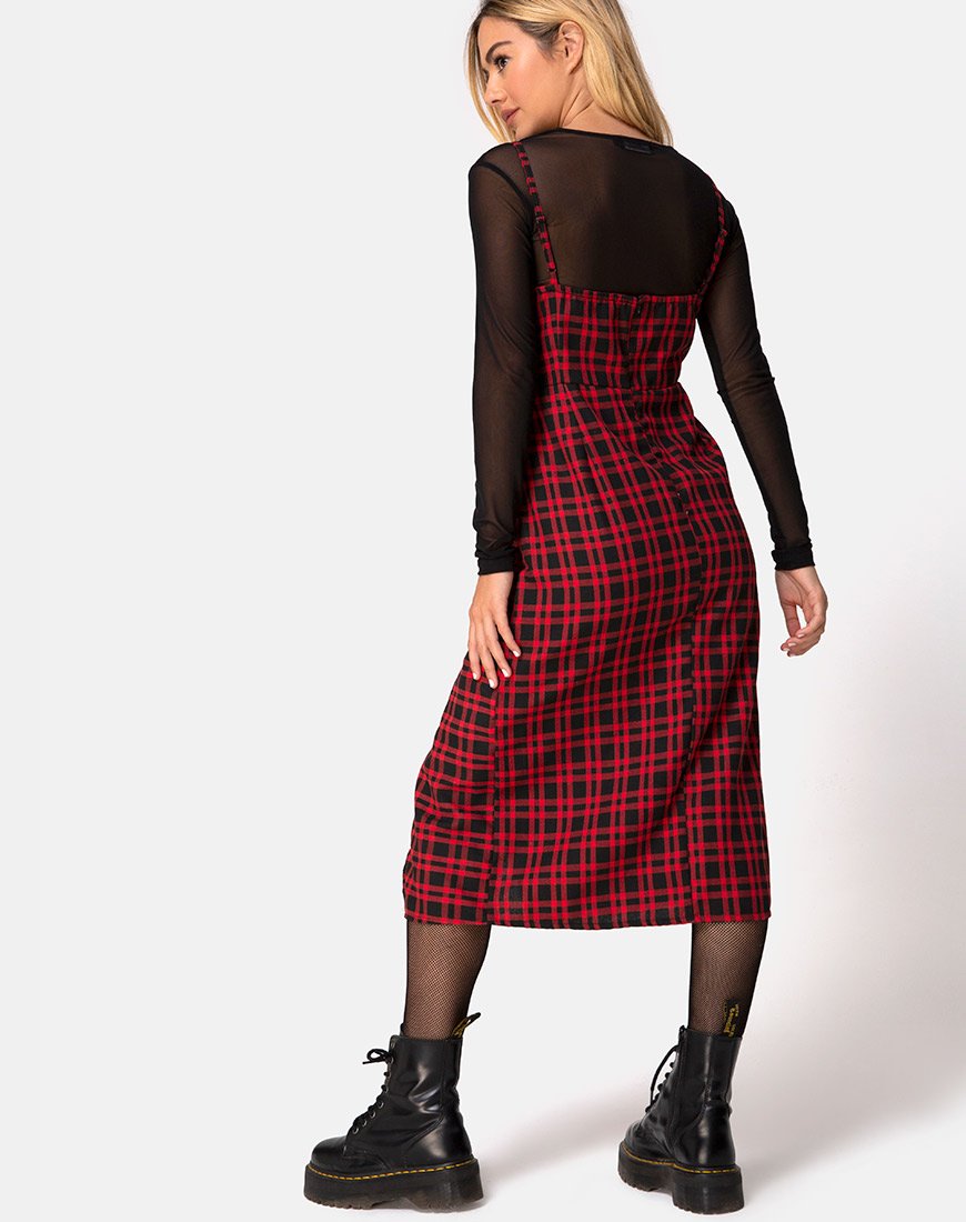 Kaoya - Vestito midi a quadri rosso e nero