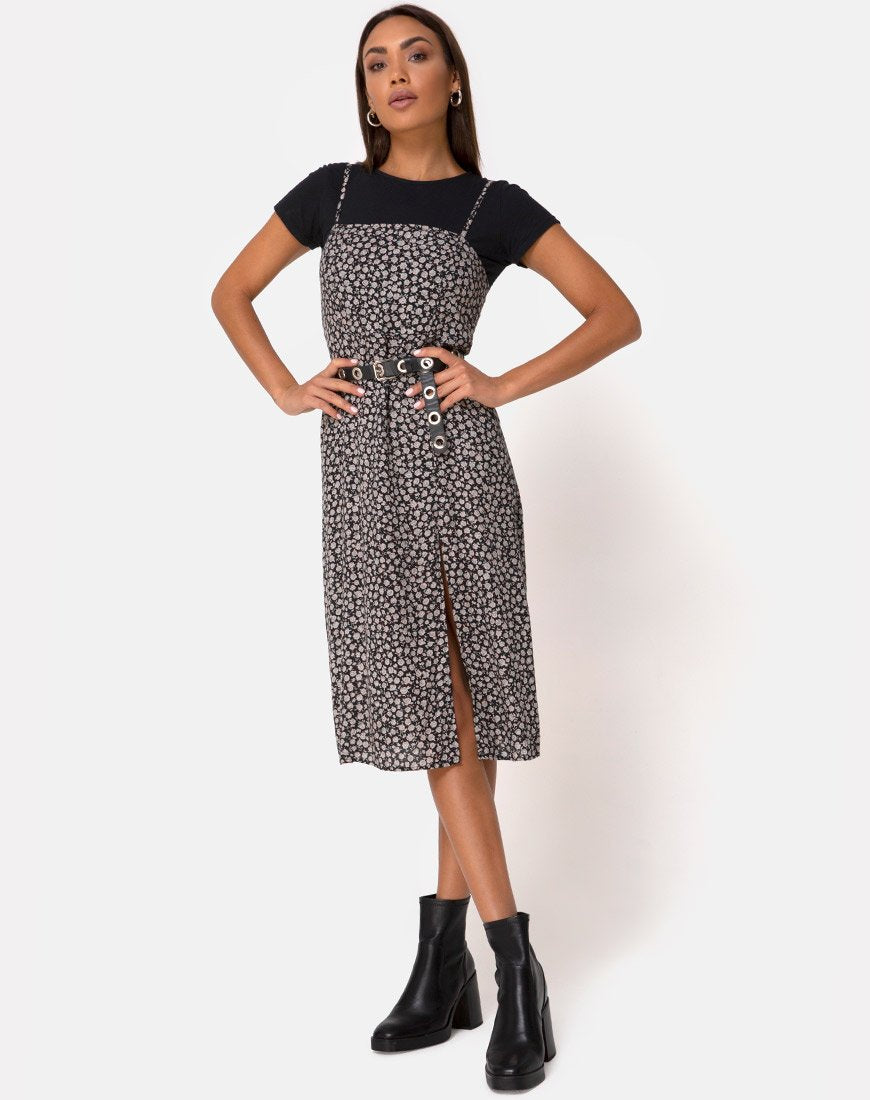 Kaoya - Vestito midi in Ditsy Rose Nero