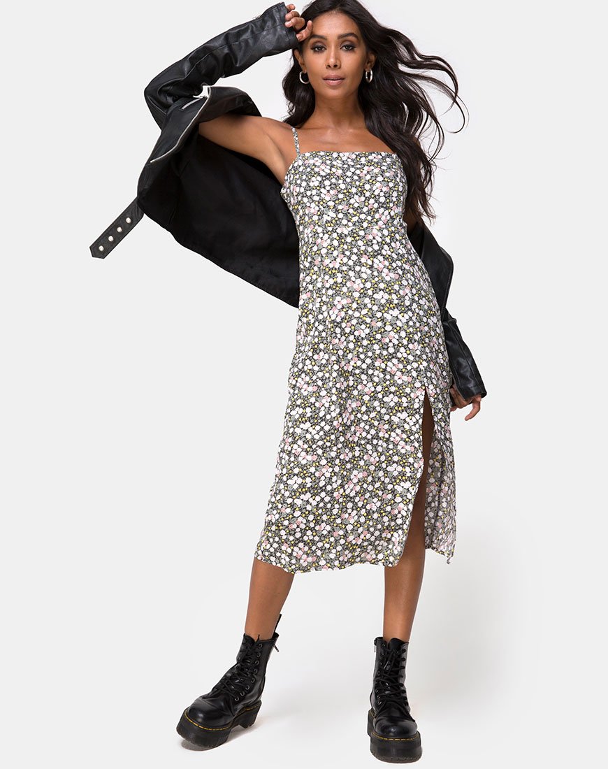 Immagine di Kaoya Midi Dress in campo floreale oliva