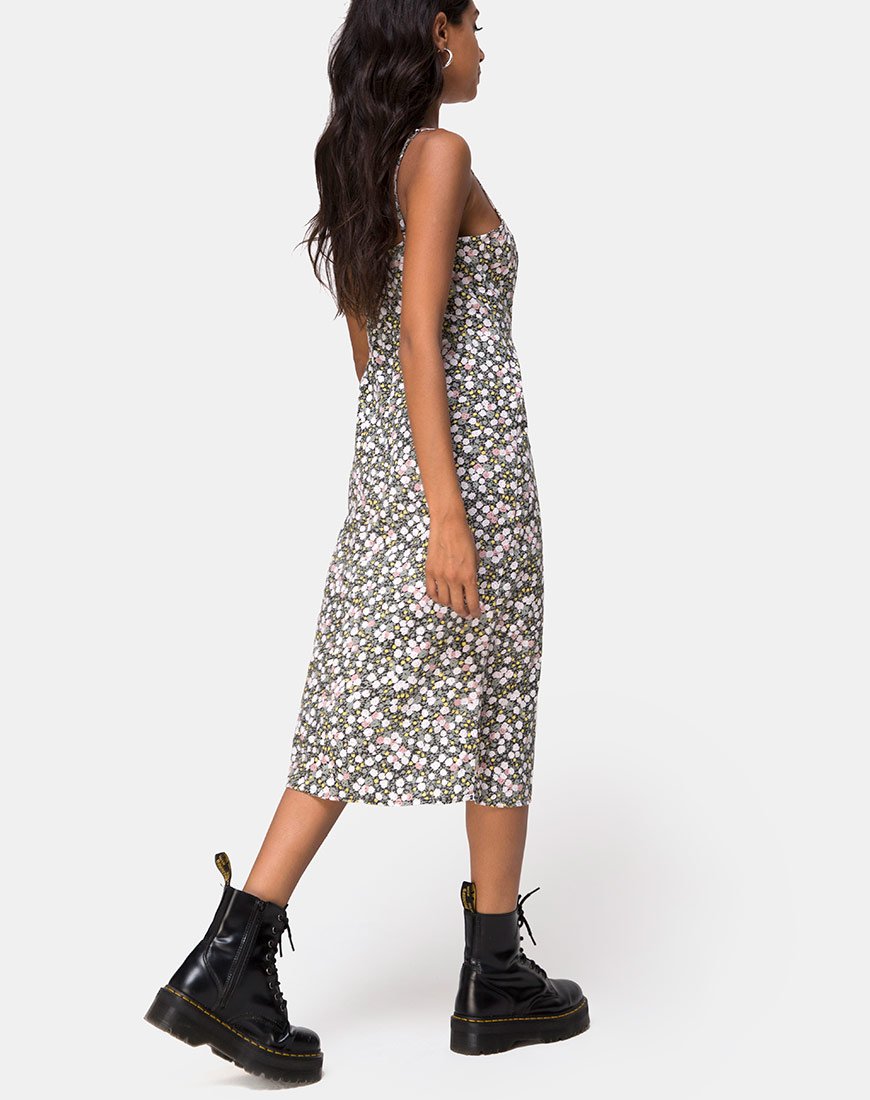 Immagine di Kaoya Midi Dress in campo floreale oliva