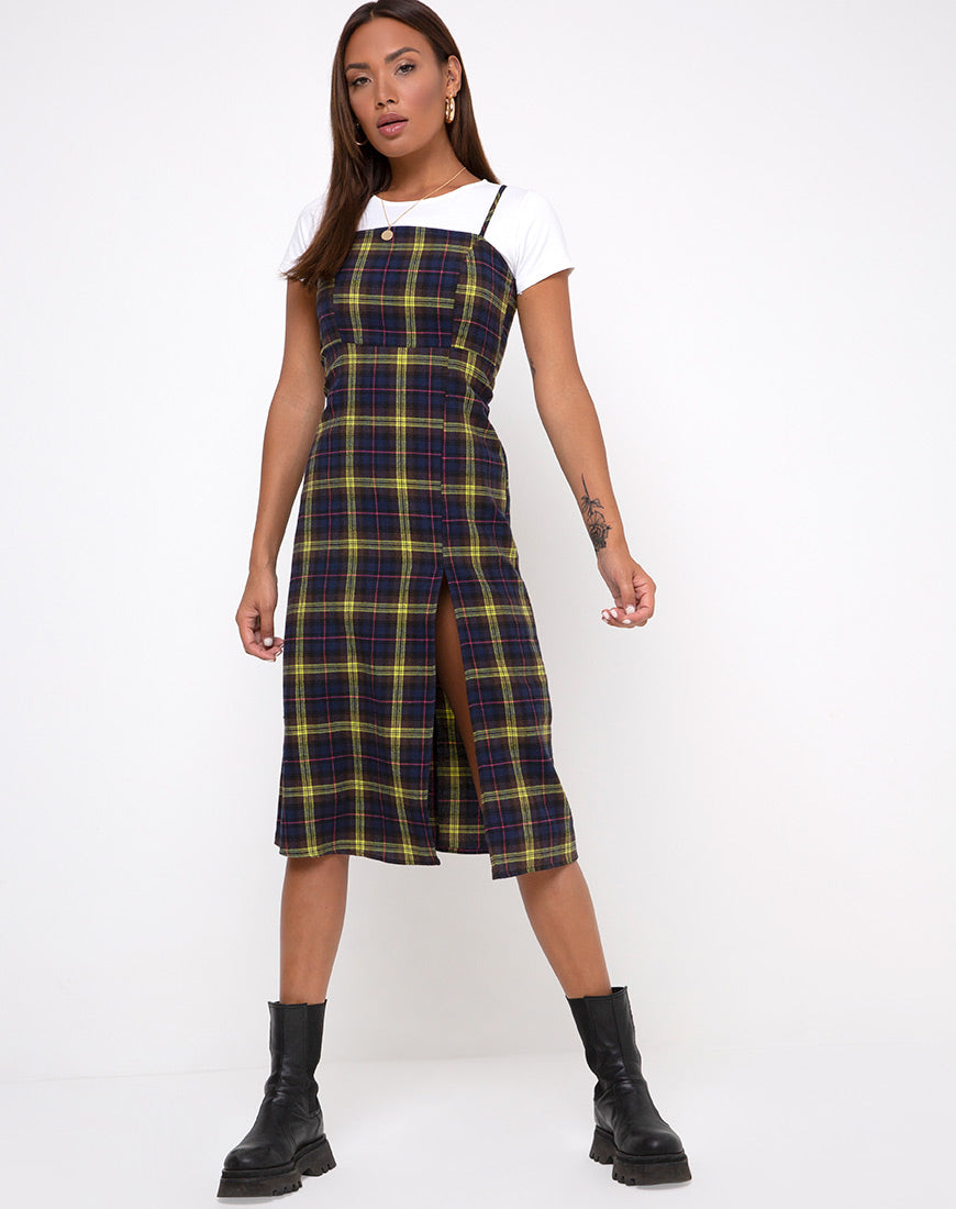 Vestito Kaoya in plaid marrone giallo a quadri