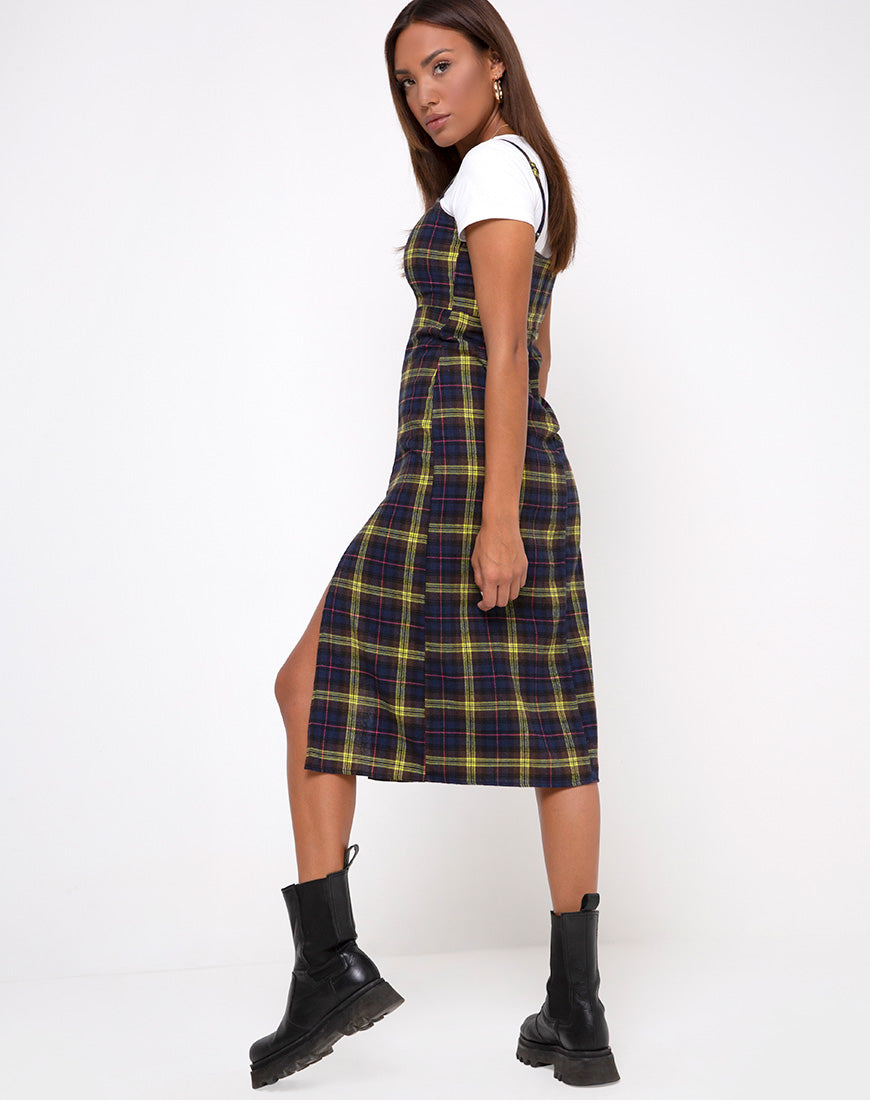 Vestito Kaoya in plaid marrone giallo a quadri