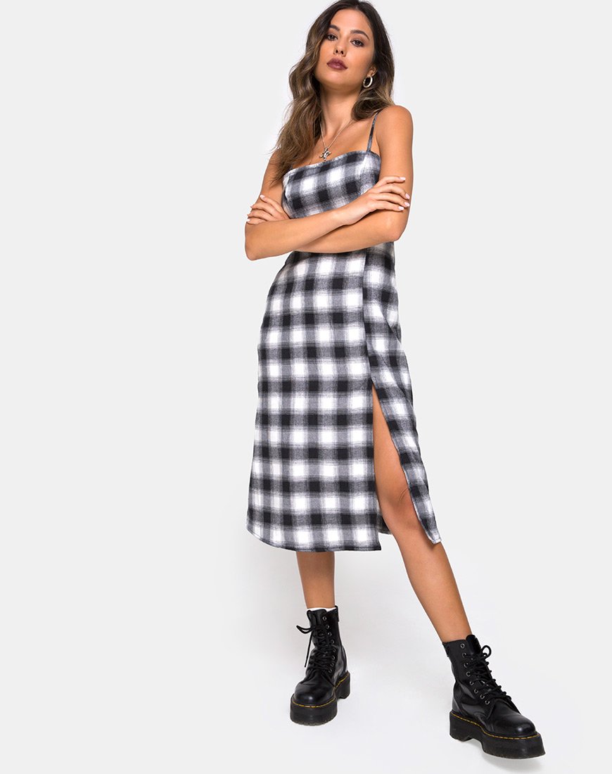 Abito Kaoya in Plaid Nero Bianco