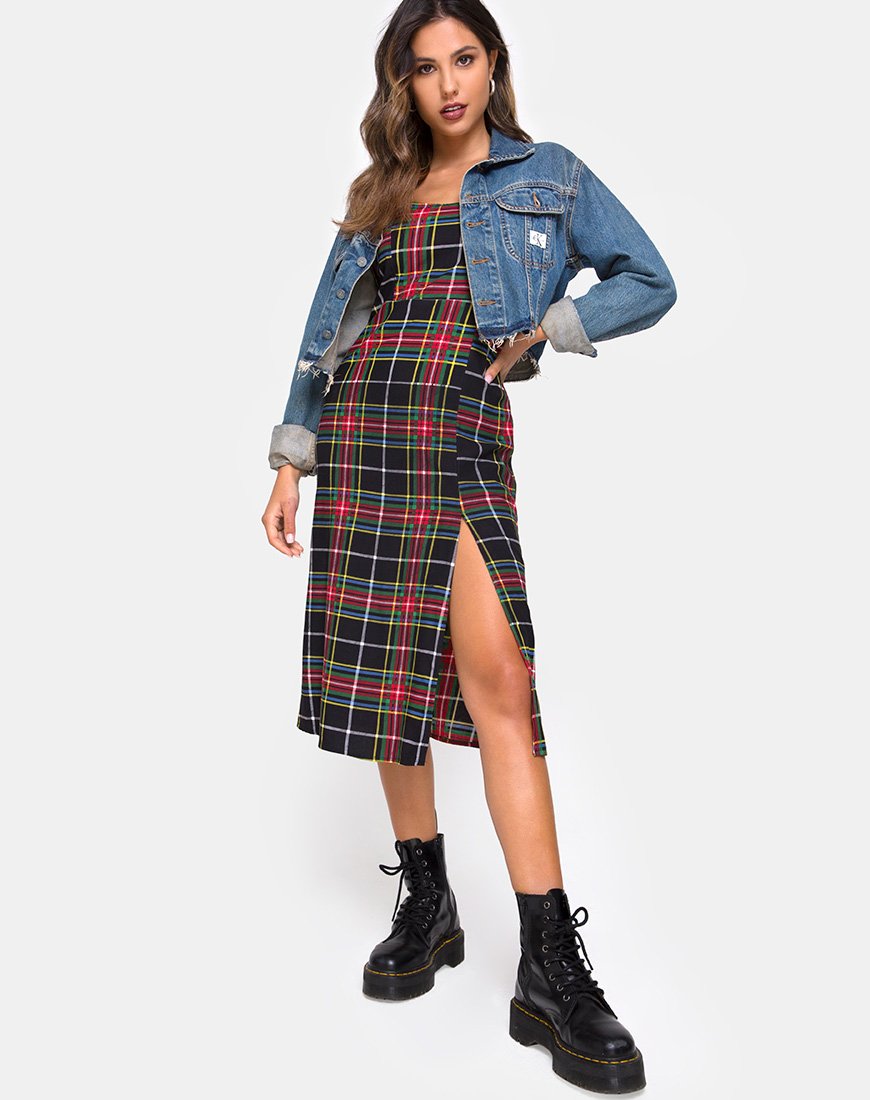 Abito Kaoya in Plaid Rosso Verde Giallo Nero