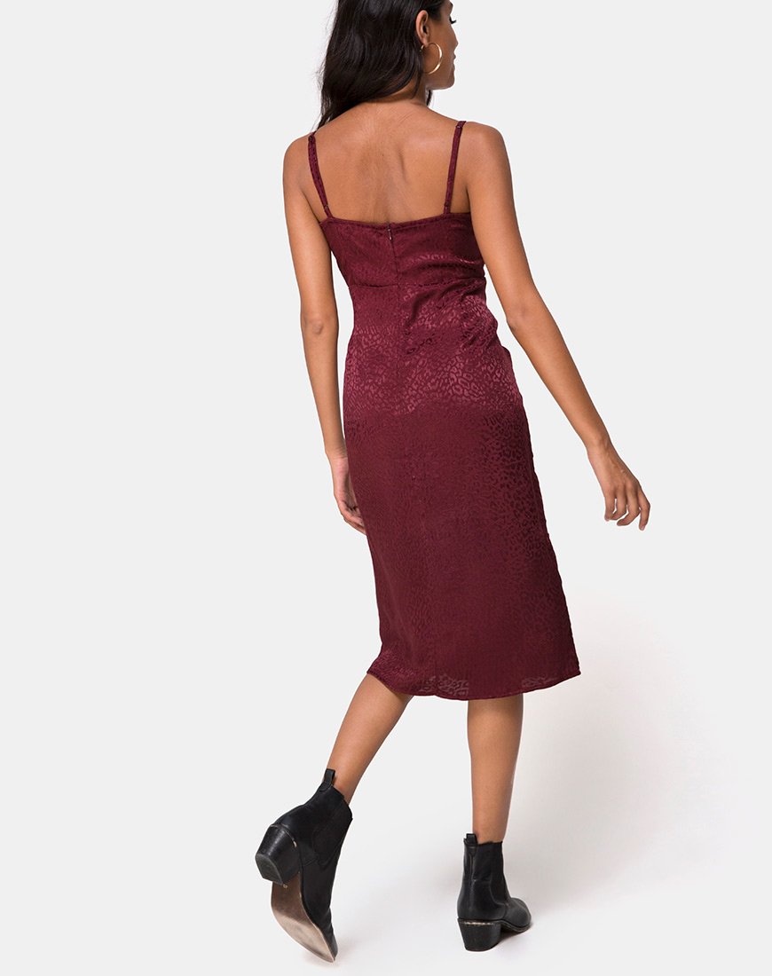 Kaoya - Vestito midi in raso ghepardato bordeaux