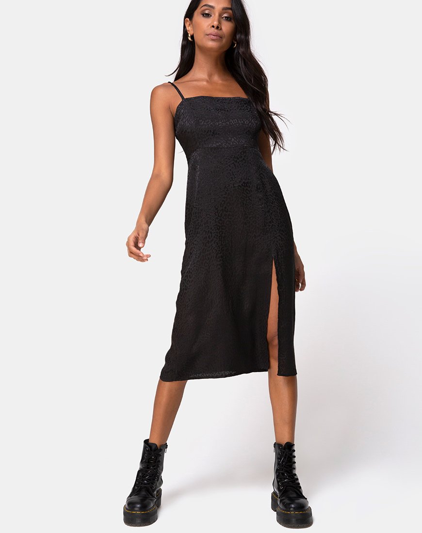 Kaoya - Vestito midi in raso ghepardo nero
