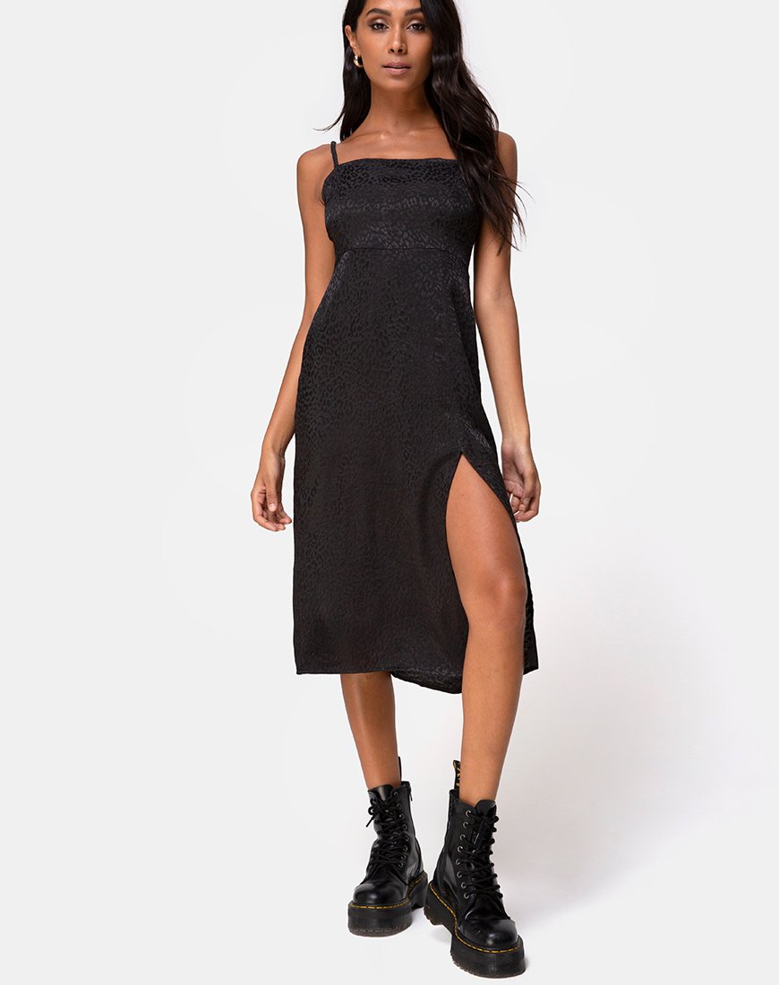 Immagine di Kaoya Midi Dress in raso nero ghepardo