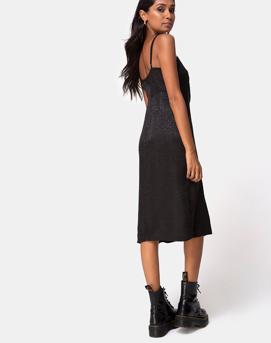 Immagine di Kaoya Midi Dress in raso nero ghepardo