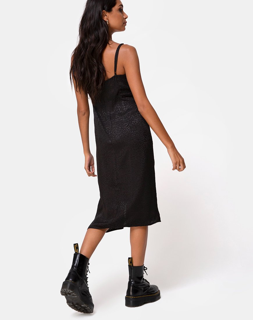 Kaoya - Vestito midi in raso ghepardo nero