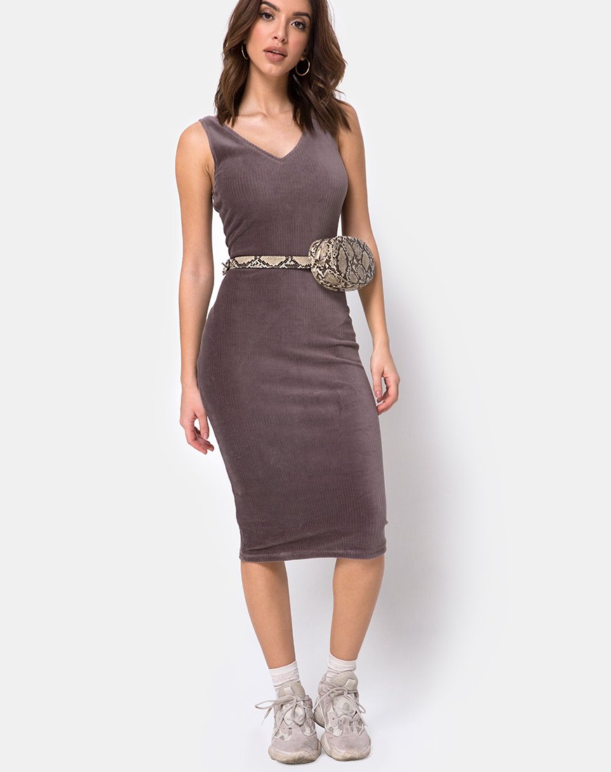 Kardie - Vestito Bodycon in velluto a costine color moka