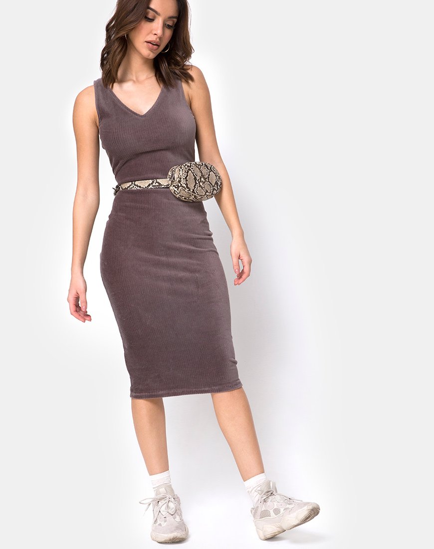 Immagine di Kardie Bodycon Dress in velluto moka a coste