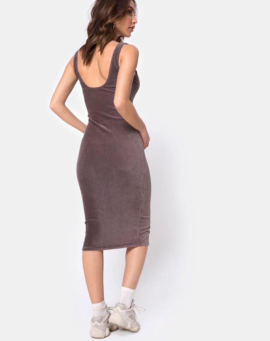 Kardie - Vestito Bodycon in velluto a costine color moka