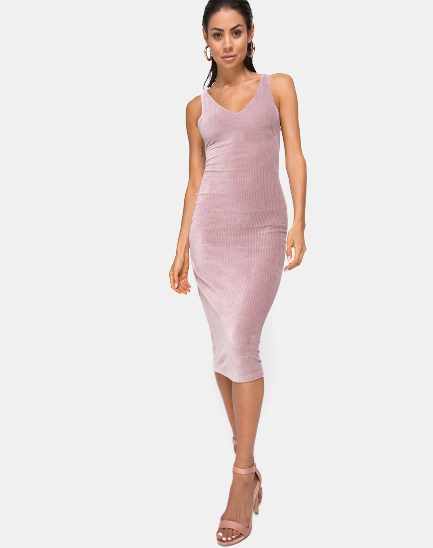 Kardie - Vestito midi in velluto a coste Taupe