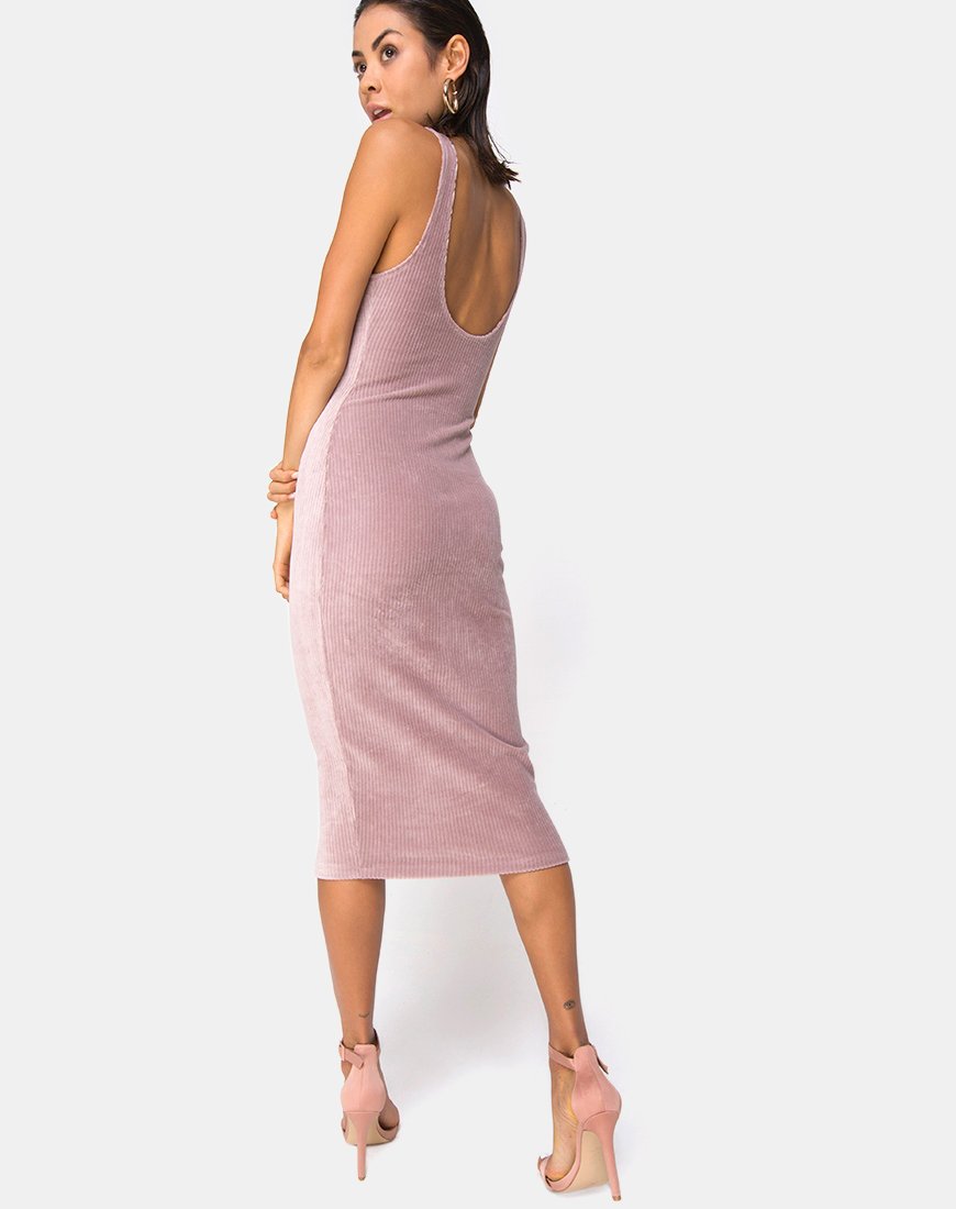 Kardie - Vestito midi in velluto a coste Taupe