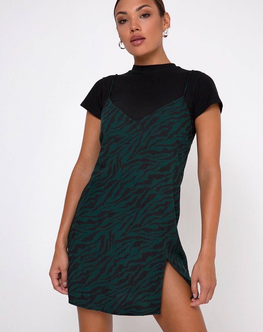 Immagine di Katya Mini Dress in 90s Zebra Forest Green