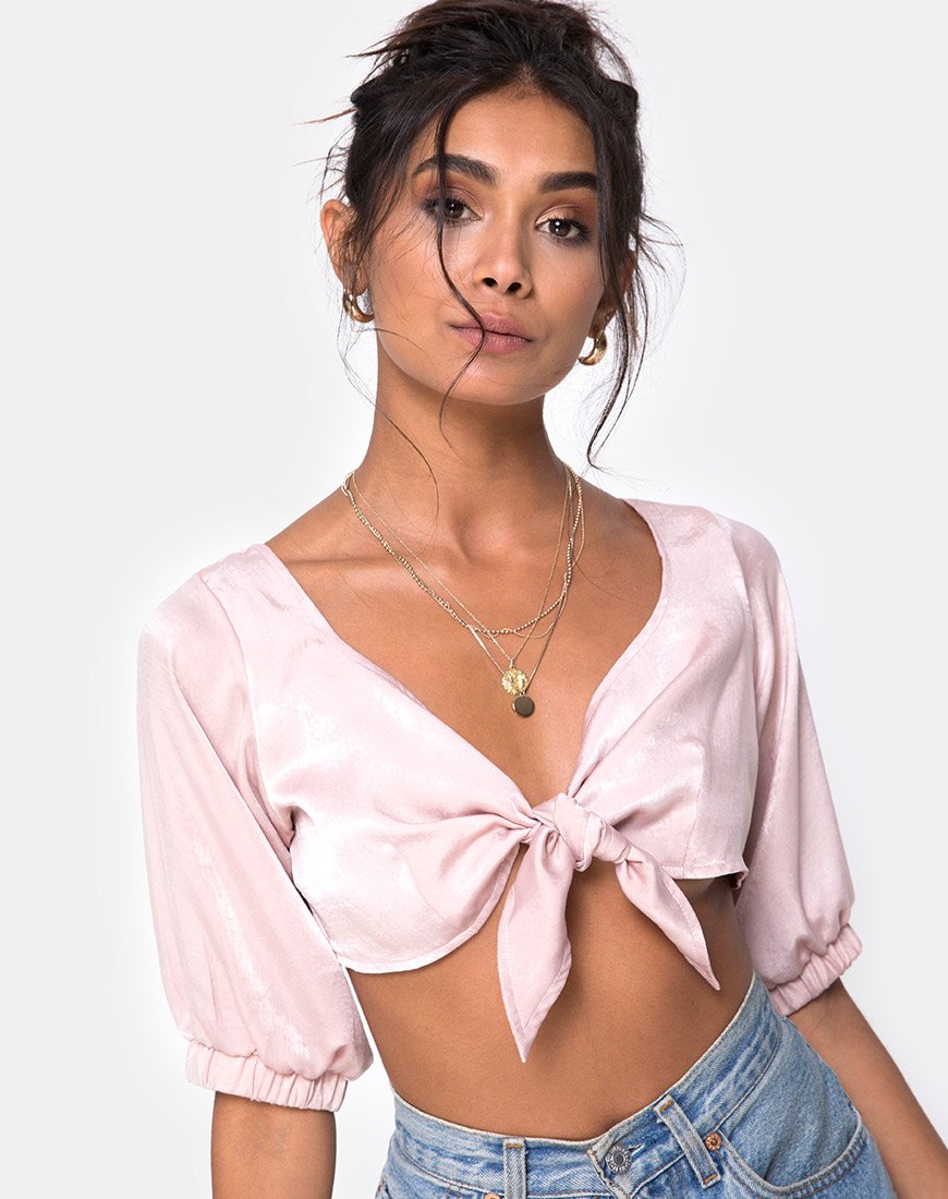 Kavida Crop Top in satin Dusty Rose