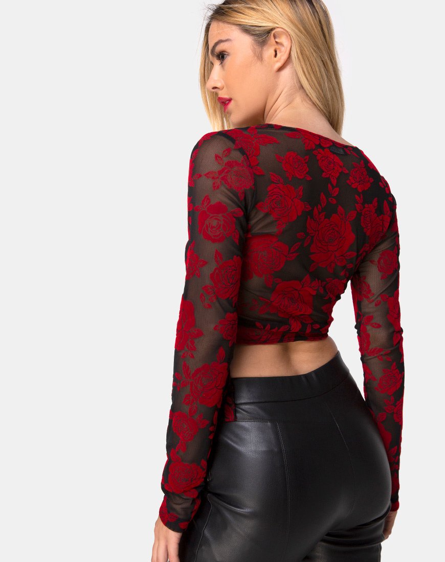 Immagine di Kayak Wrap Top in romantico flock di rose rosse